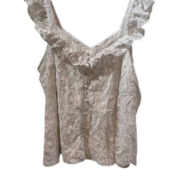 Torrid Vintage-Style White Lace Button-Front Ruffle Sleeveless Top With Delicate - Picture 1 of 13
